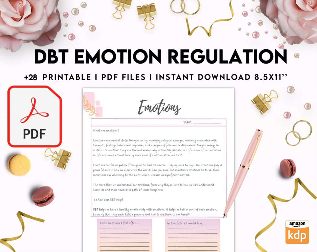 DBT Emotion Regulation Planner | Dialectical Behavioural Therapy, Emotion Regulation, PDF Printable, Kdp interior