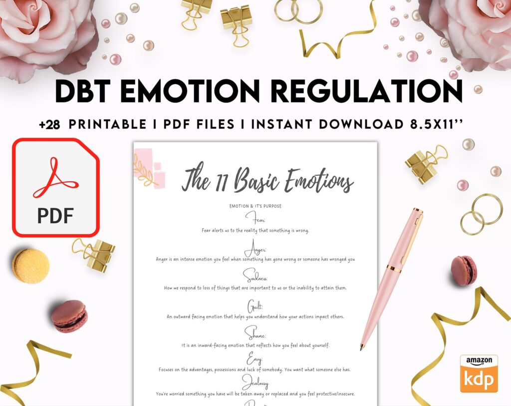 DBT Emotion Regulation Planner | Dialectical Behavioural Therapy, Emotion Regulation, PDF Printable, Kdp interior