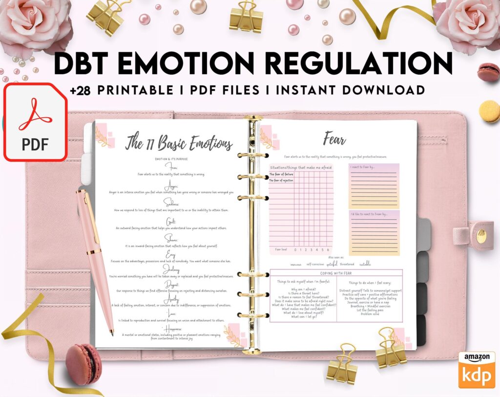 DBT Emotion Regulation Planner | Dialectical Behavioural Therapy, Emotion Regulation, PDF Printable, Kdp interior