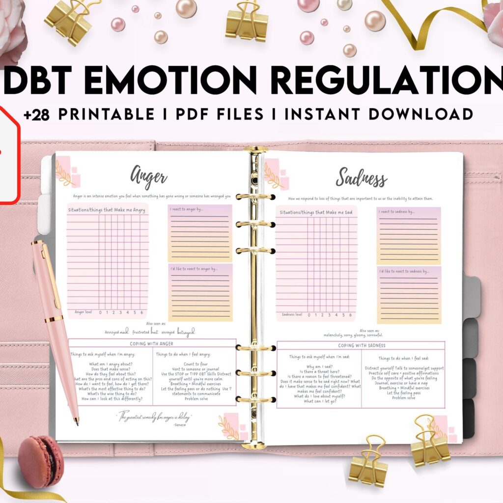 DBT Emotion Regulation Planner | Dialectical Behavioural Therapy, Emotion Regulation, PDF Printable, Kdp interior