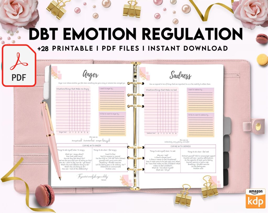 DBT Emotion Regulation Planner | Dialectical Behavioural Therapy, Emotion Regulation, PDF Printable, Kdp interior