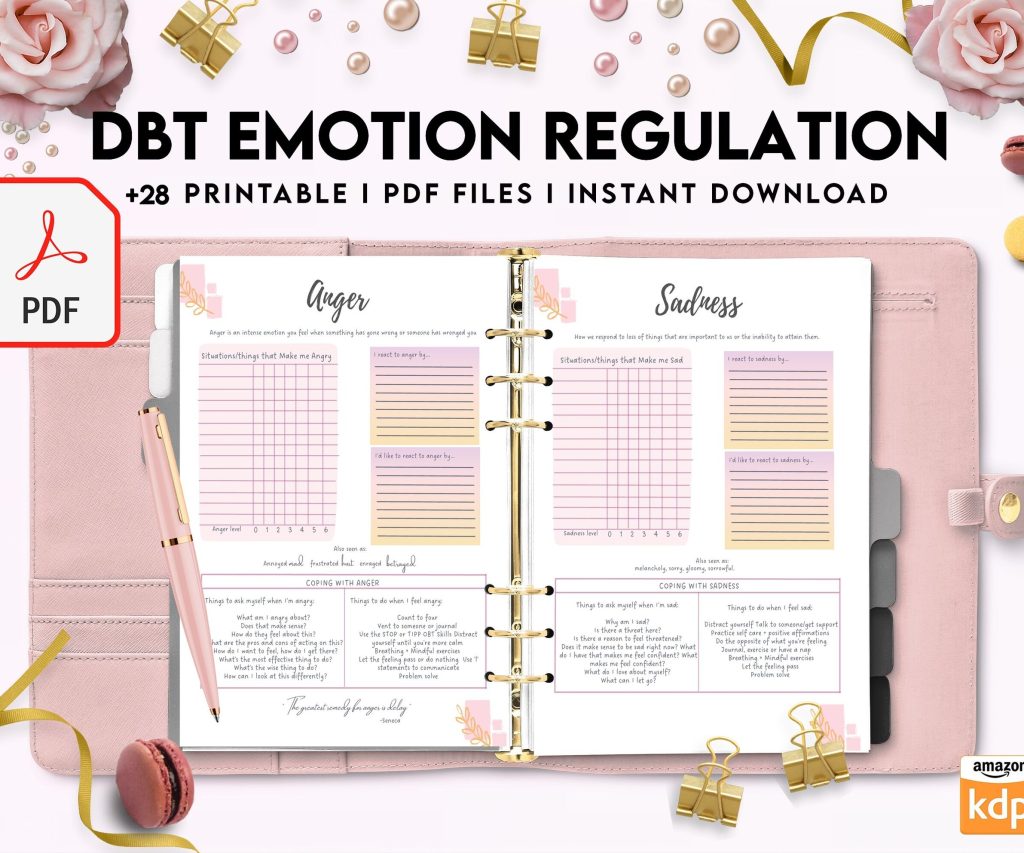 DBT Emotion Regulation Planner | Dialectical Behavioural Therapy, Emotion Regulation, PDF Printable, Kdp interior