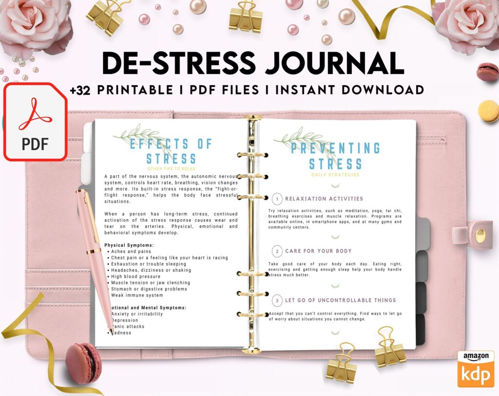 Stress Journal, DBT Distress Tolerance, DBT Skills, Therapy Journal, Mental Health Journal, Stress 8×11 inch pages size, Stress Relief, BPD, Anxiety, PDF Printable, Kdp interior