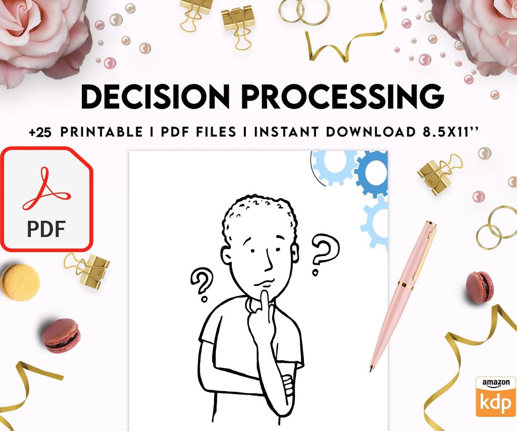 Decision Processing, Thought Processing Journal Pages for daily self care, mental health, & emotion list with breakdown worksheets, PDF Printable, Kdp interior
