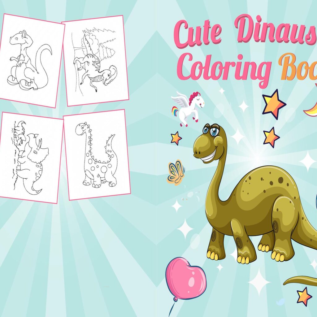 Dinausor coloring Coloring book For Kids aged 2-4 4-8 8-1, PDF File 8.5×11 inch, KDP interior Ready To Upload COMMERCIAL Use