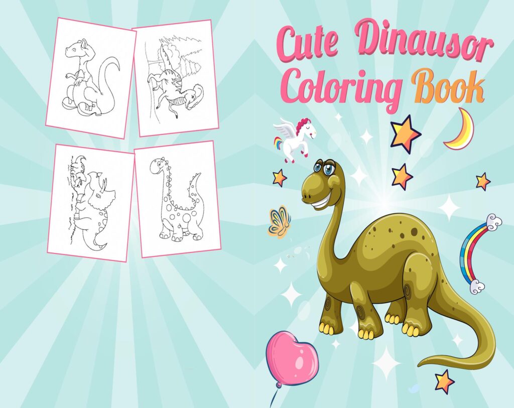 Dinausor coloring Coloring book For Kids aged 2-4 4-8 8-1, PDF File 8.5×11 inch, KDP interior Ready To Upload COMMERCIAL Use