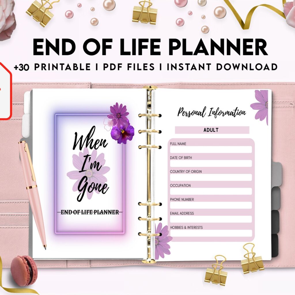 End Of Life Planner Final Wishes Planner What If Emergency Binder 8×11 inch pages size Legacy Planner Funeral Planner Estate Planning Organizer, PDF Printable, Kdp interior