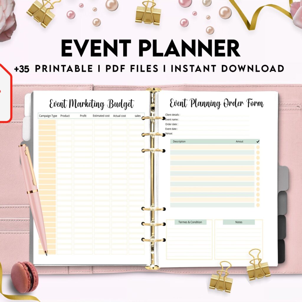 Event Planning Business Planner, Order form, Invoice, Tracker… , 35 pages PDF Printable, Kdp interior, Binder journal