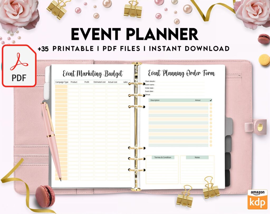 Event Planning Business Planner, Order form, Invoice, Tracker… , 35 pages PDF Printable, Kdp interior, Binder journal