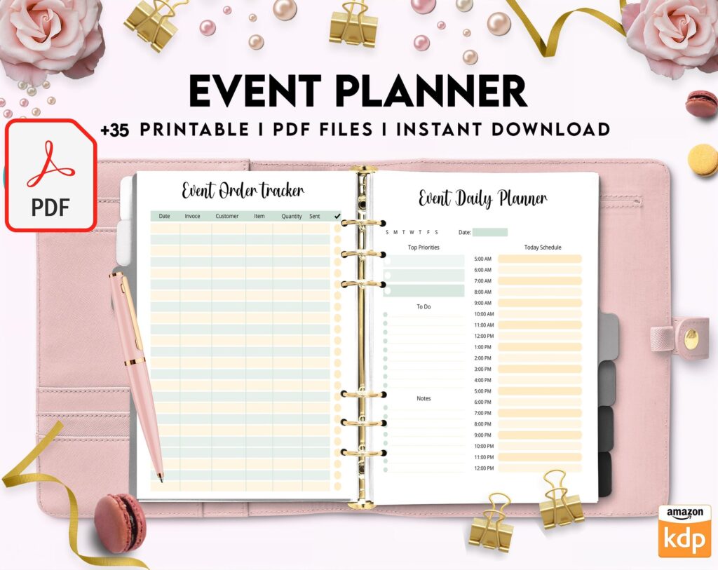 Event Planning Business Planner, Order form, Invoice, Tracker… , 35 pages PDF Printable, Kdp interior, Binder journal
