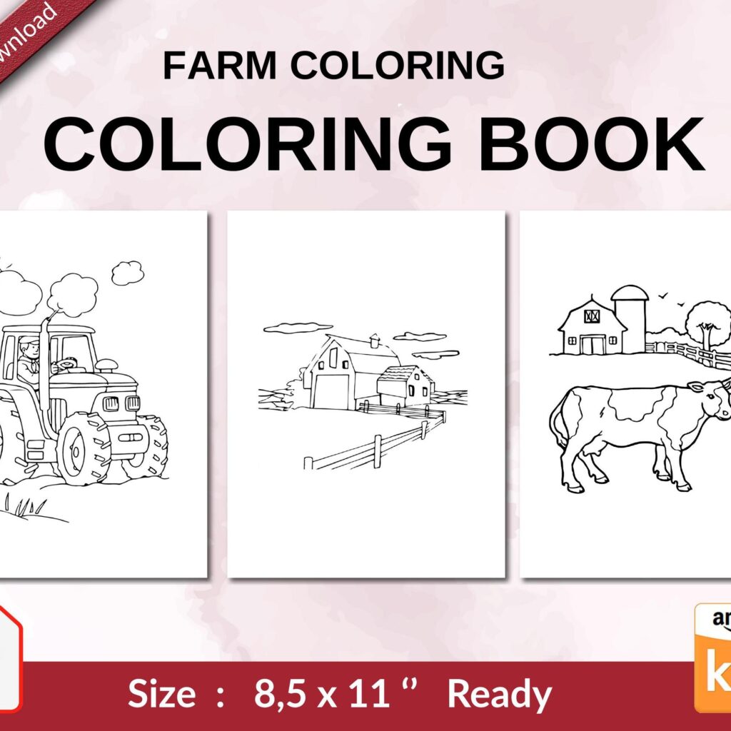Farm coloring Coloring book For Kids aged 2-4 4-8 8-1, PDF File 8.5×11 inch, KDP interior Ready To Upload COMMERCIAL Use