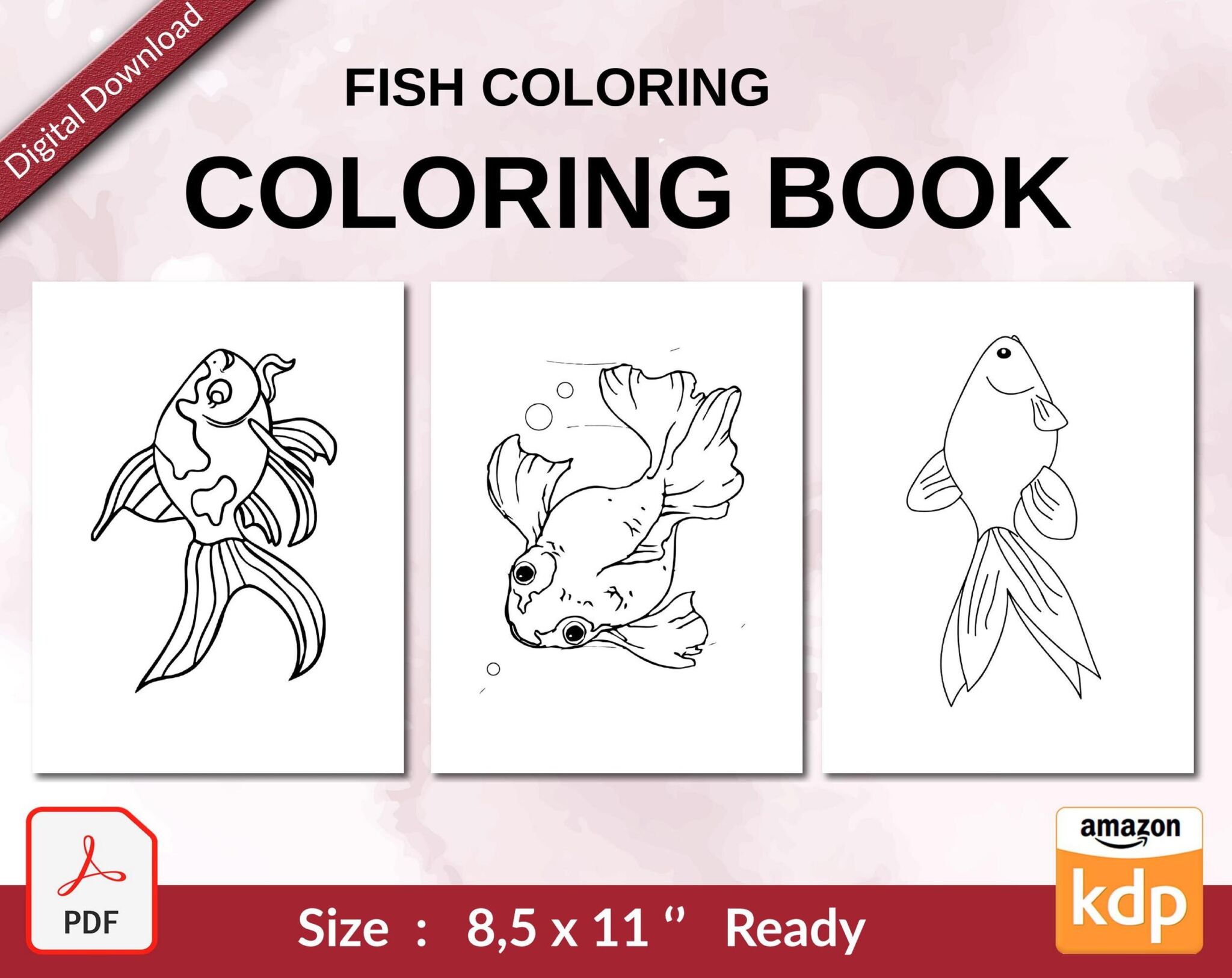 Fish coloring Coloring book For Kids aged 2-4 4-8 8-1, PDF File 8.5x11 ...