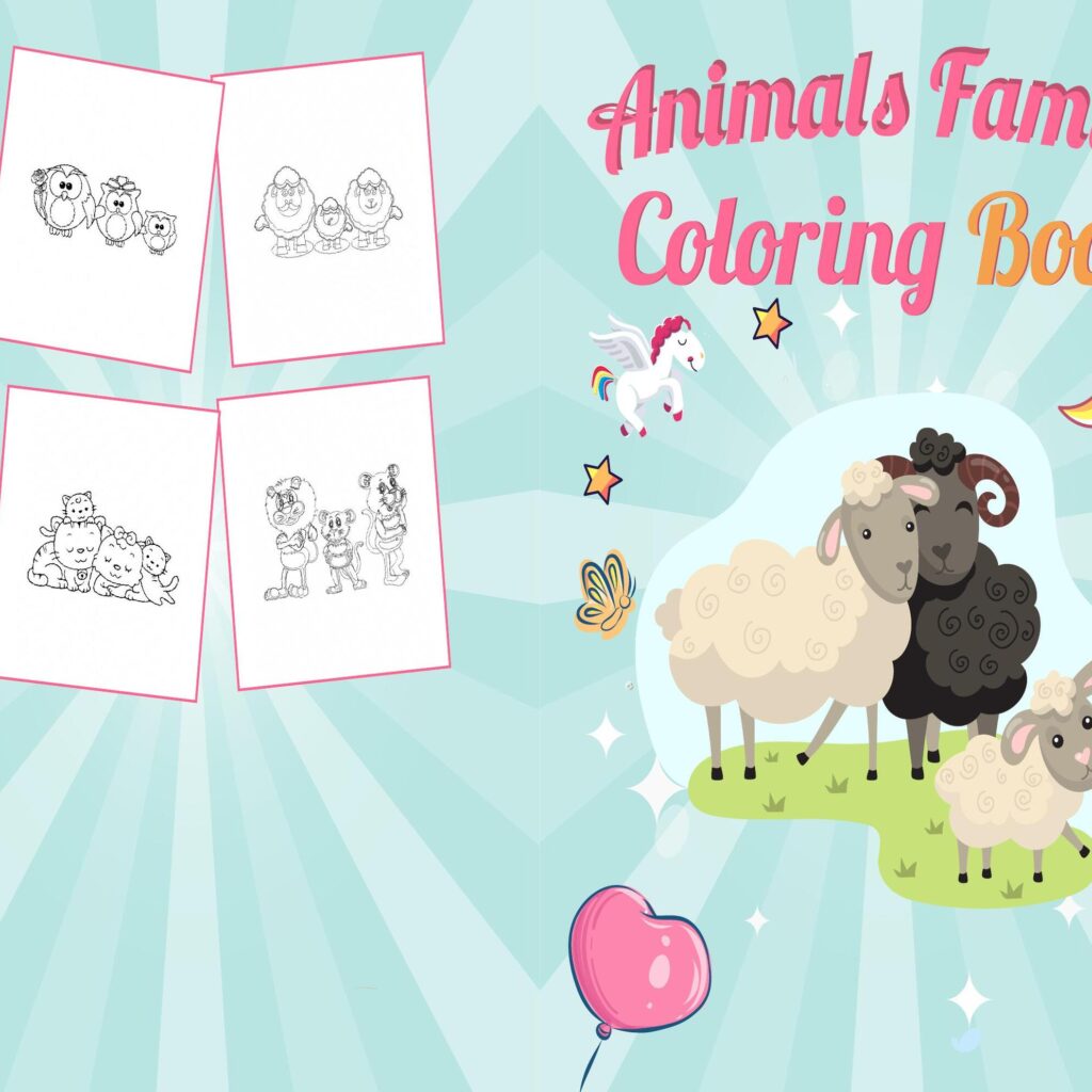Family Animals Coloring book For Kids aged 2-4 4-8 8-1, PDF File 8.5×11 inch, KDP interior Ready To Upload COMMERCIAL Use