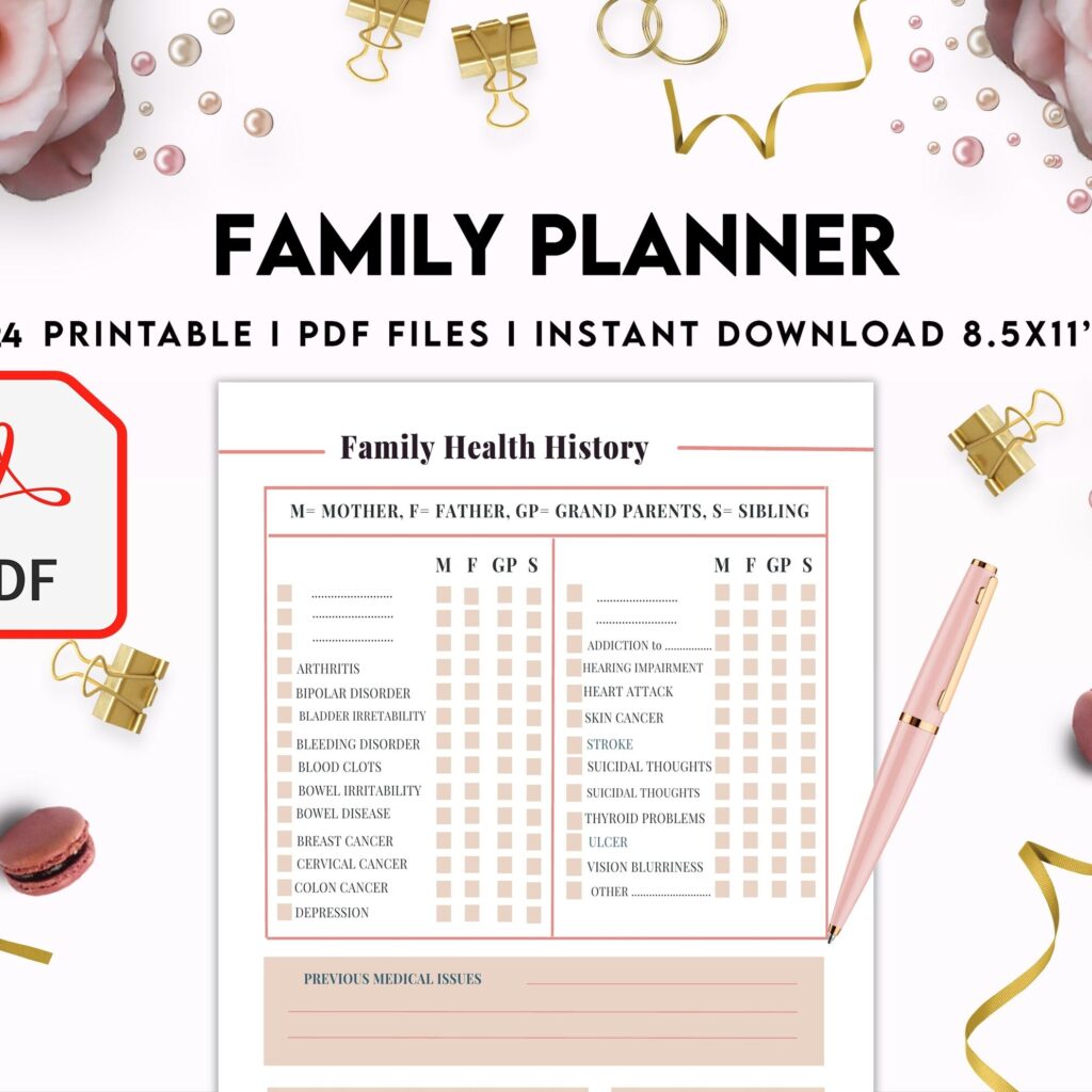 Family Health History, Personal Health History, Medical Record Tracker, Medical Appointment Tracker, Physician Form template, PDF Printable, Kdp interior