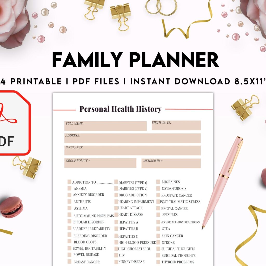 Family Health History, Personal Health History, Medical Record Tracker, Medical Appointment Tracker, Physician Form template, PDF Printable, Kdp interior