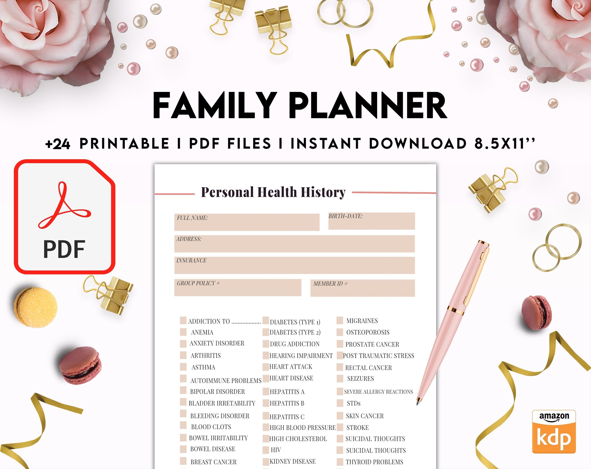 Family Health History, Personal Health History, Medical Record Tracker, Medical Appointment Tracker, Physician Form template, PDF Printable, Kdp interior Family Health History, Personal Health History, Medical Record Tracker, Medical Appointment Tracker, Physician Form template, PDF Printable, Kdp interior