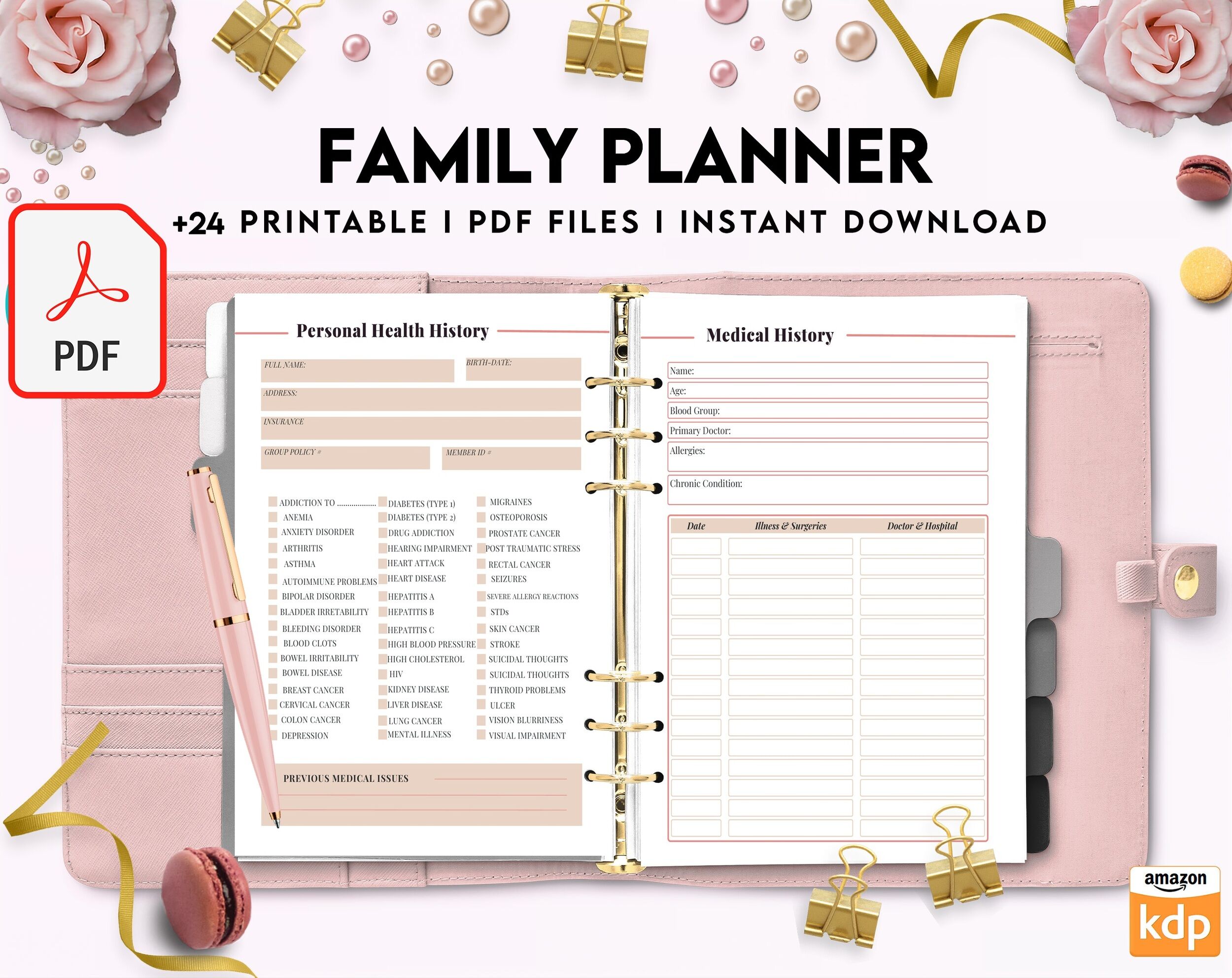 Family Health History, Personal Health History, Medical Record Tracker, Medical Appointment Tracker, Physician Form template, PDF Printable, Kdp interior Family Health History, Personal Health History, Medical Record Tracker, Medical Appointment Tracker, Physician Form template, PDF Printable, Kdp interior