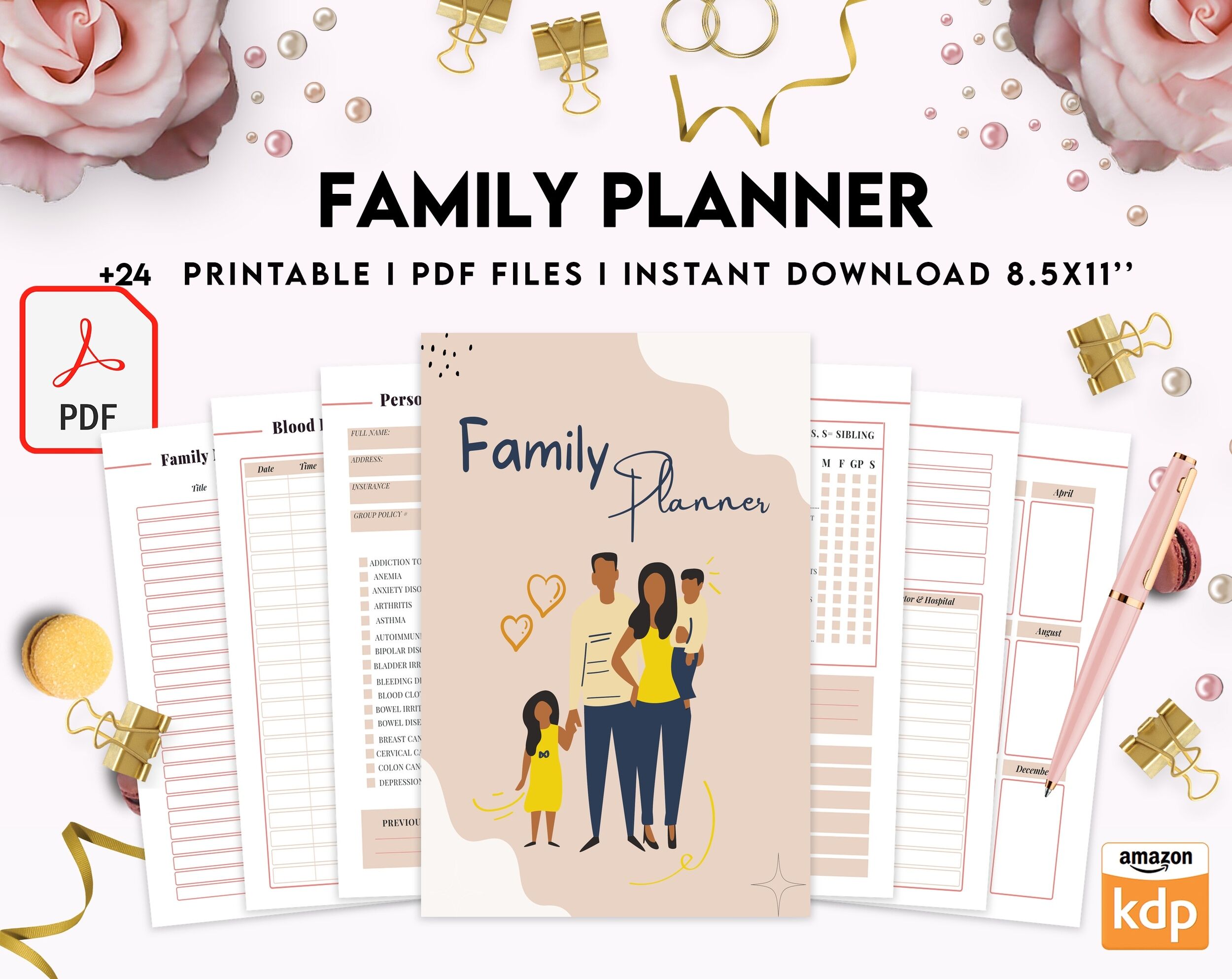 Family Health History, Personal Health History, Medical Record Tracker, Medical Appointment Tracker, Physician Form template, PDF Printable, Kdp interior Family Health History, Personal Health History, Medical Record Tracker, Medical Appointment Tracker, Physician Form template, PDF Printable, Kdp interior