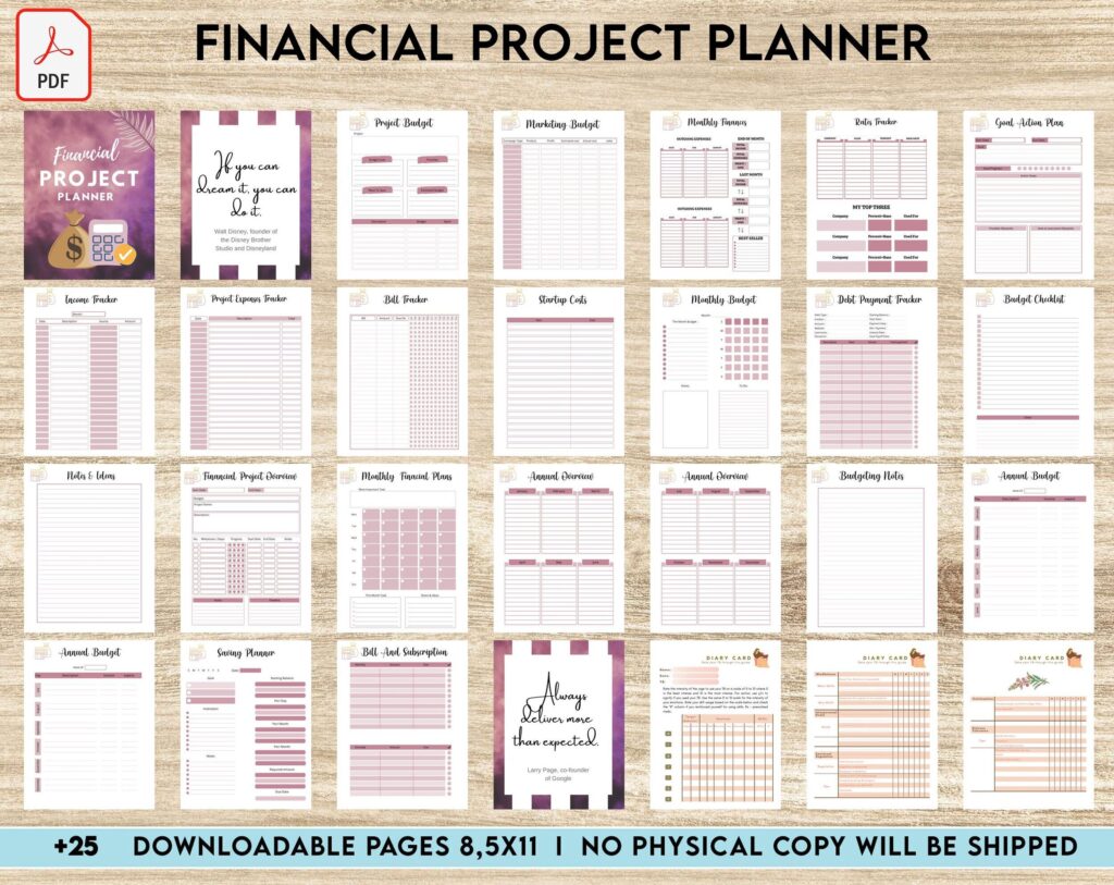 Financial Project Planner| 8×11 inch pages size Budget Planner| Finance Savings Tracker Binder| Monthly Debt| Bill Tracker| Expenses Tracker, PDF Printable, Kdp interior