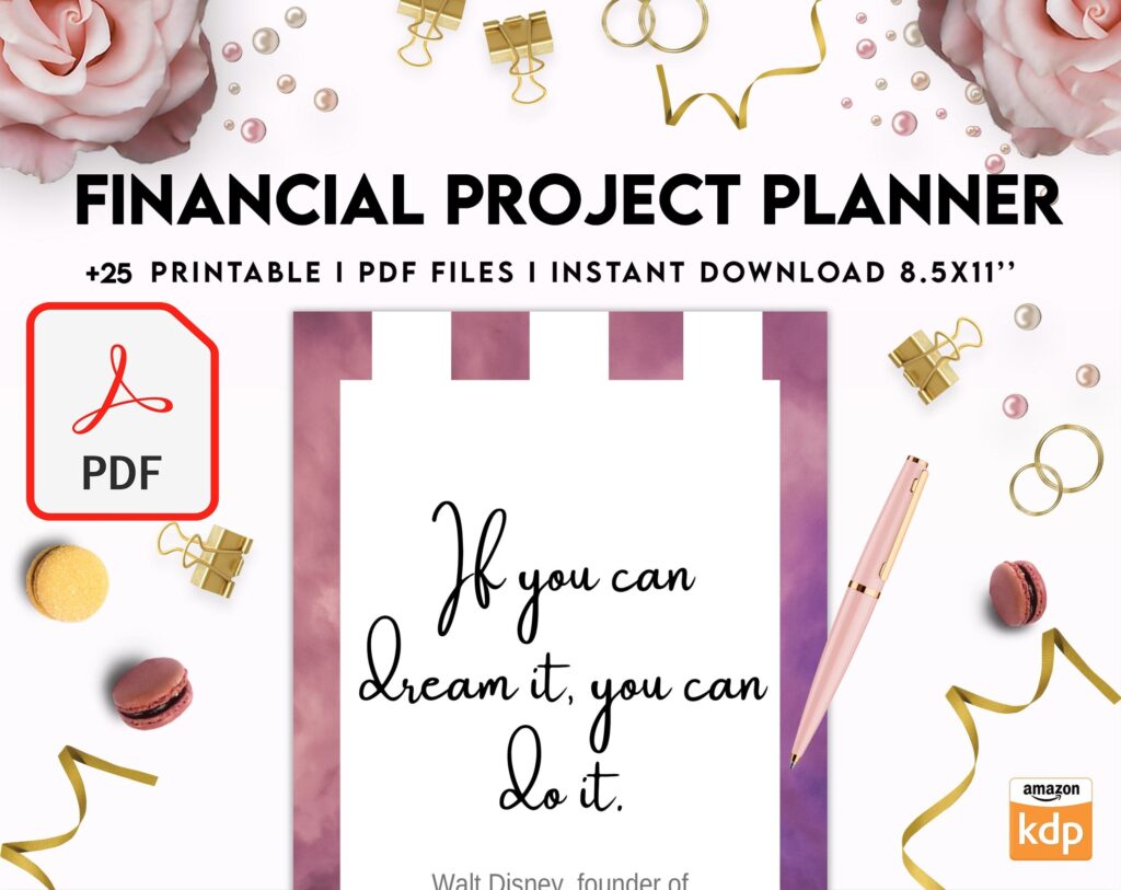Financial Project Planner| 8×11 inch pages size Budget Planner| Finance Savings Tracker Binder| Monthly Debt| Bill Tracker| Expenses Tracker, PDF Printable, Kdp interior