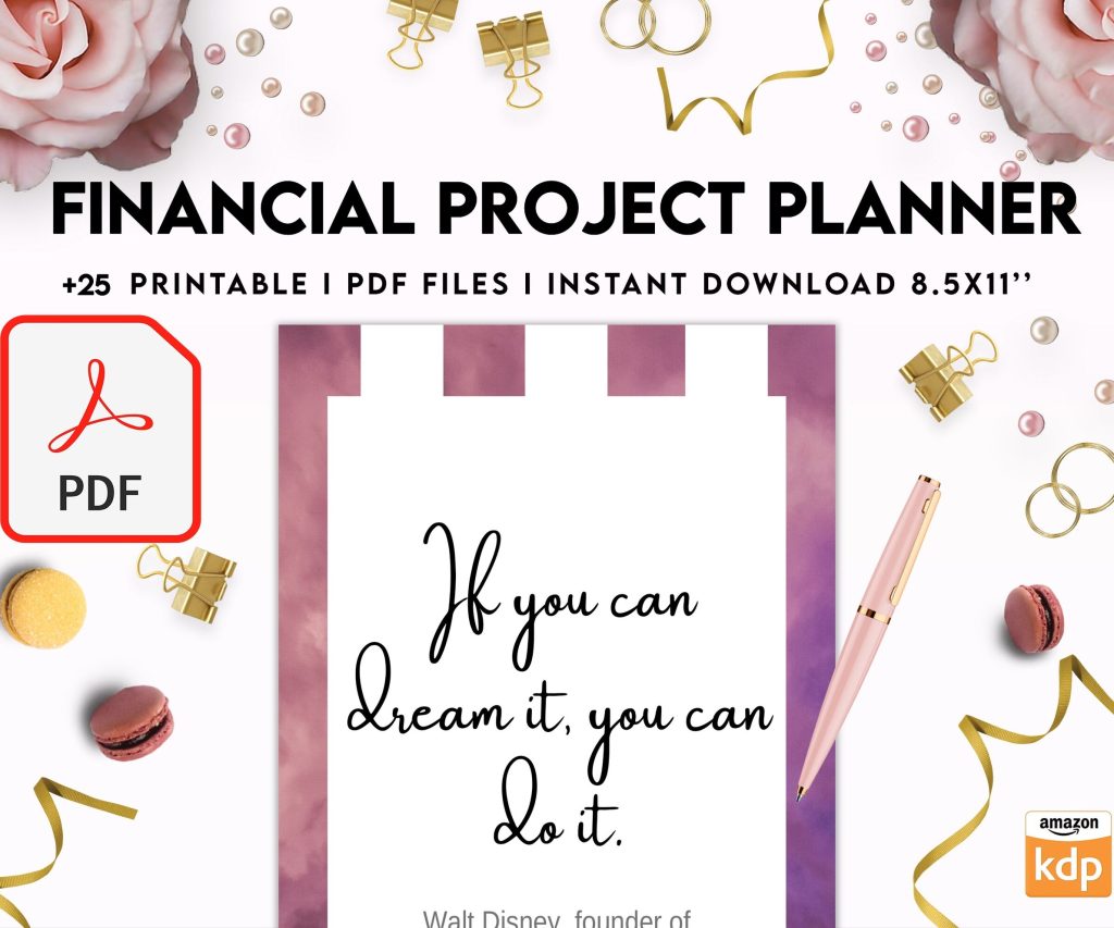 Financial Project Planner| 8×11 inch pages size Budget Planner| Finance Savings Tracker Binder| Monthly Debt| Bill Tracker| Expenses Tracker, PDF Printable, Kdp interior