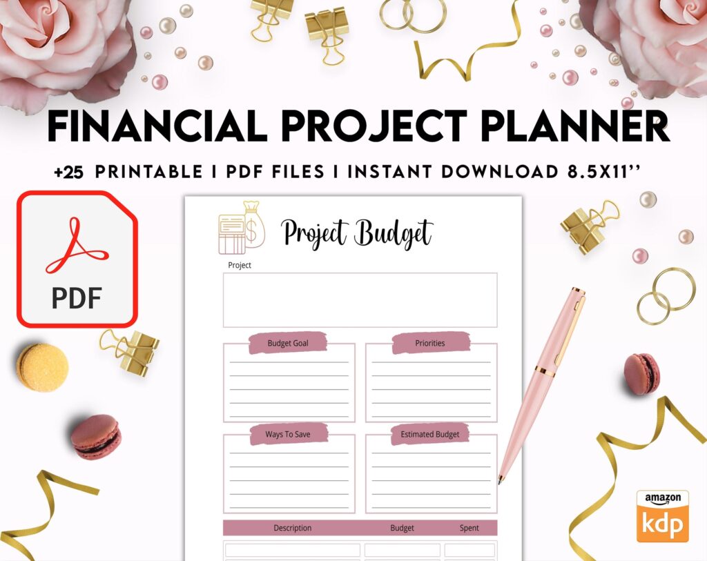 Financial Project Planner| 8×11 inch pages size Budget Planner| Finance Savings Tracker Binder| Monthly Debt| Bill Tracker| Expenses Tracker, PDF Printable, Kdp interior