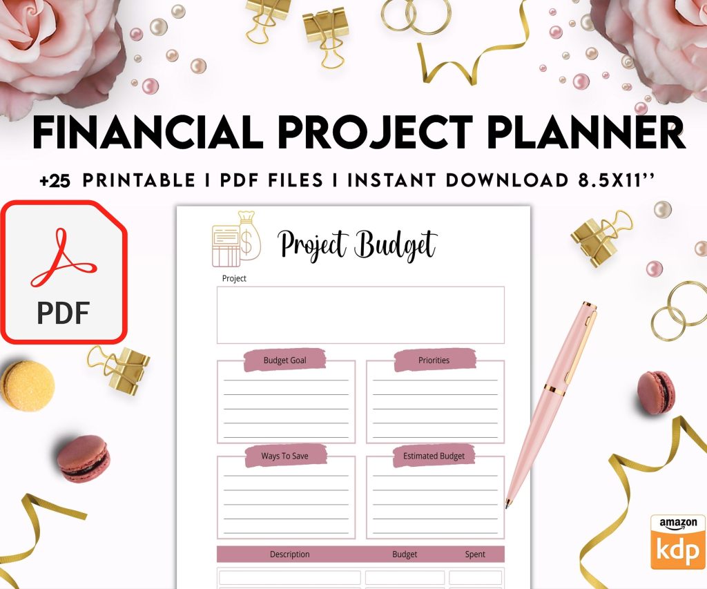 Financial Project Planner| 8×11 inch pages size Budget Planner| Finance Savings Tracker Binder| Monthly Debt| Bill Tracker| Expenses Tracker, PDF Printable, Kdp interior