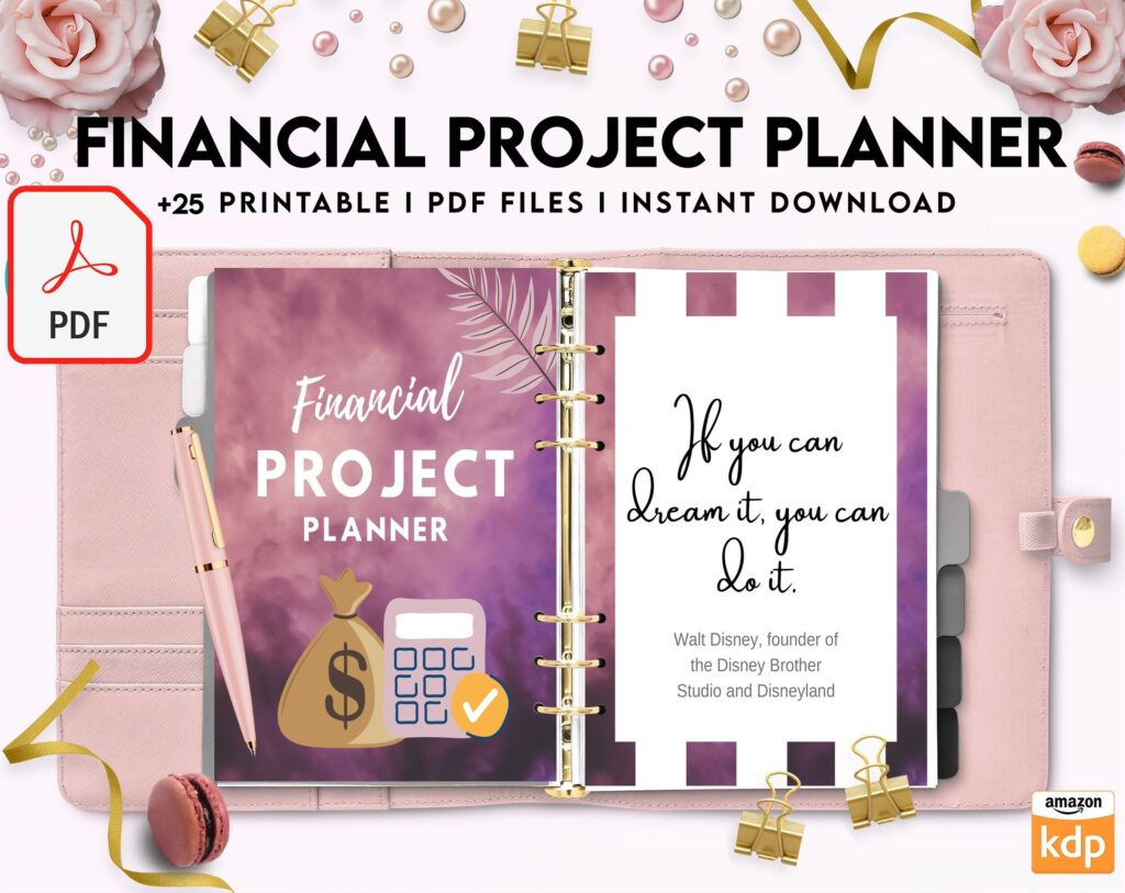 Financial Project Planner| 8×11 inch pages size Budget Planner| Finance Savings Tracker Binder| Monthly Debt| Bill Tracker| Expenses Tracker, PDF Printable, Kdp interior
