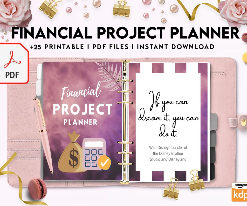 Financial Project Planner| 8×11 inch pages size Budget Planner| Finance Savings Tracker Binder| Monthly Debt| Bill Tracker| Expenses Tracker, PDF Printable, Kdp interior