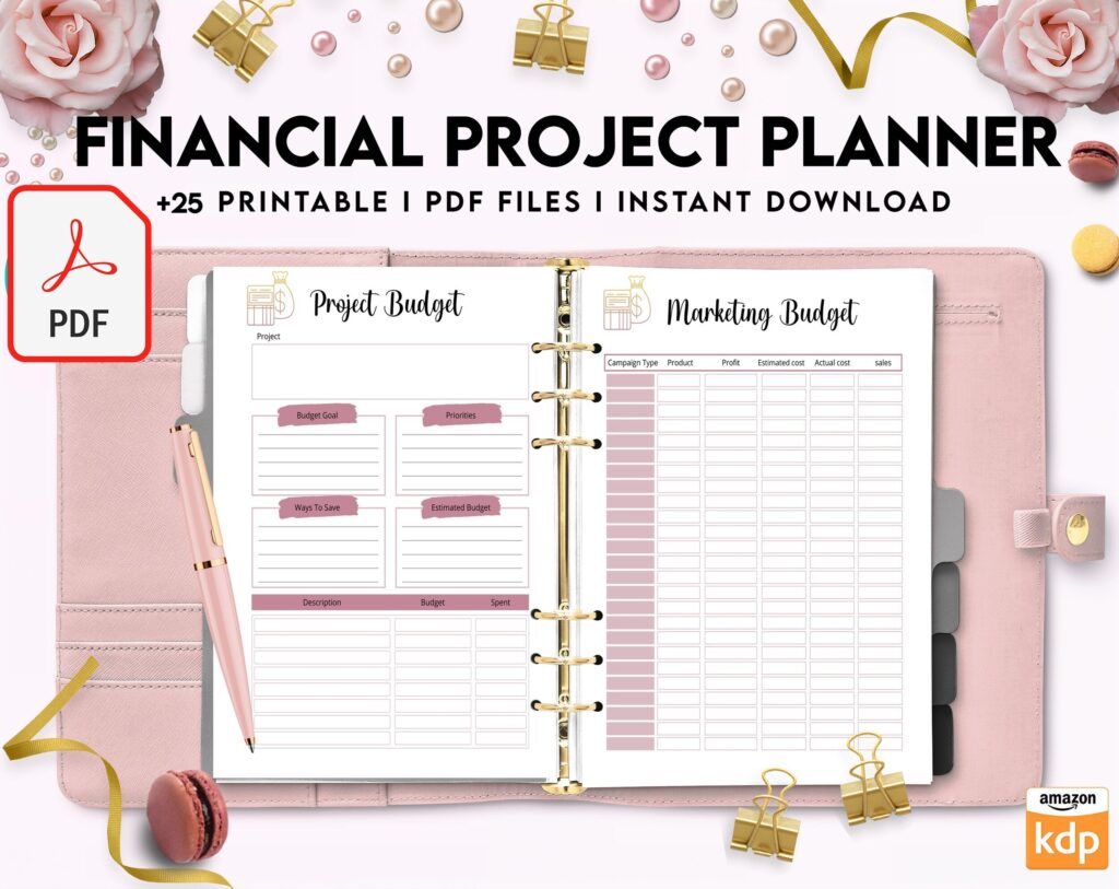 Financial Project Planner| 8×11 inch pages size Budget Planner| Finance Savings Tracker Binder| Monthly Debt| Bill Tracker| Expenses Tracker, PDF Printable, Kdp interior