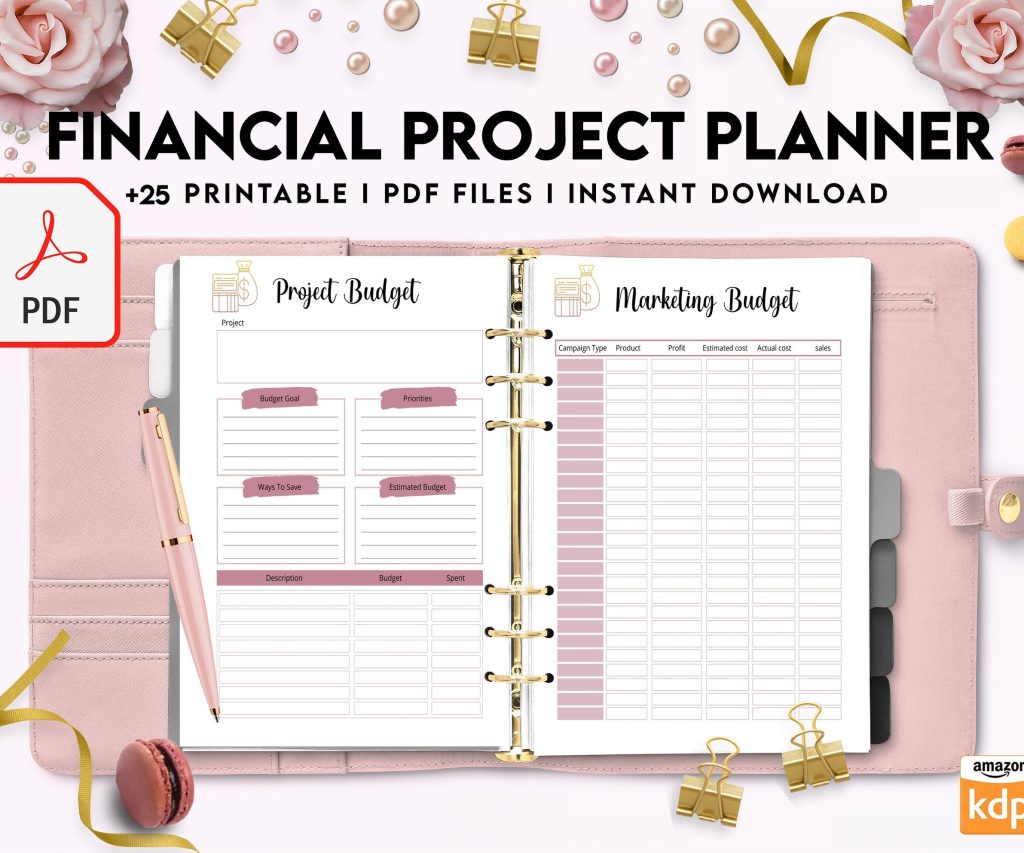 Financial Project Planner| 8×11 inch pages size Budget Planner| Finance Savings Tracker Binder| Monthly Debt| Bill Tracker| Expenses Tracker, PDF Printable, Kdp interior