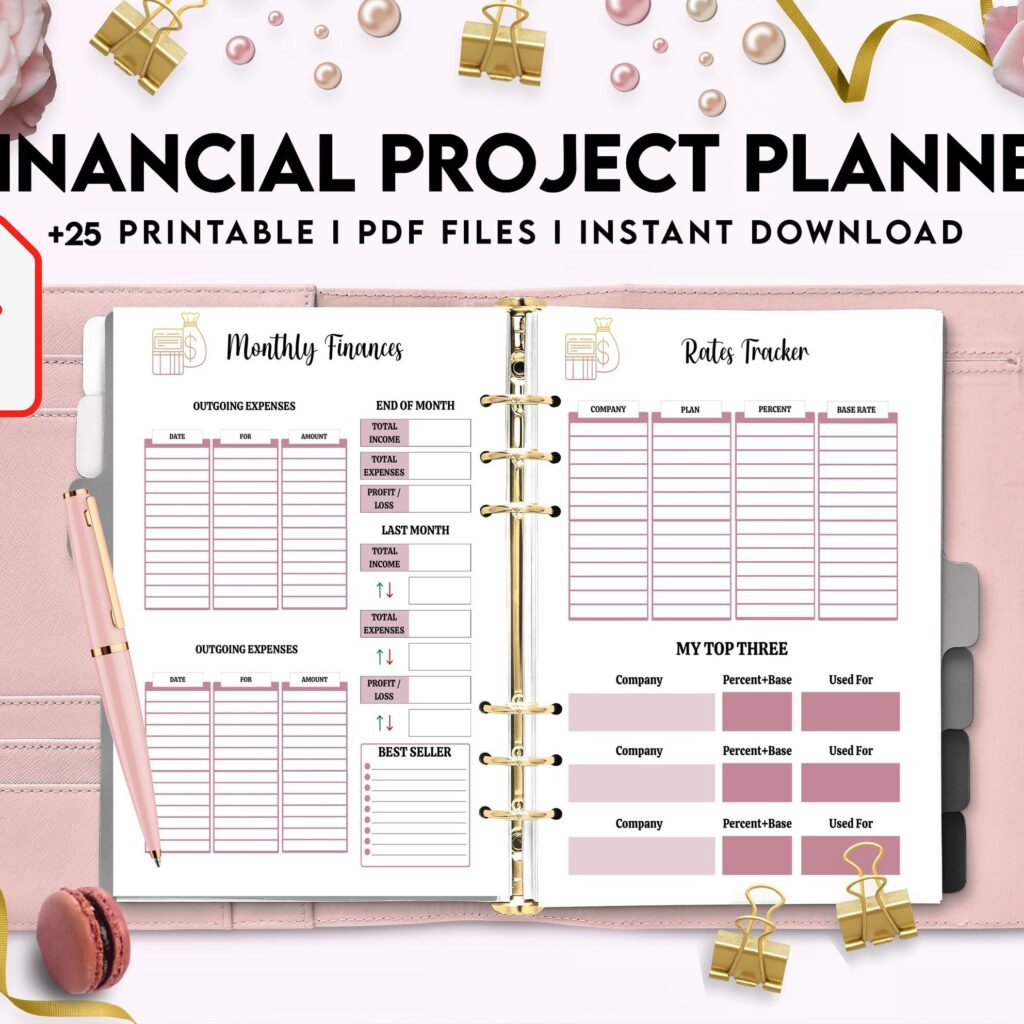 Financial Project Planner| 8×11 inch pages size Budget Planner| Finance Savings Tracker Binder| Monthly Debt| Bill Tracker| Expenses Tracker, PDF Printable, Kdp interior