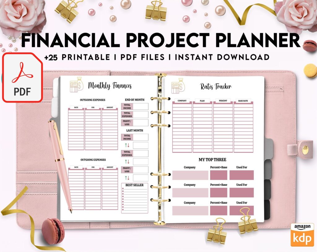 Financial Project Planner| 8×11 inch pages size Budget Planner| Finance Savings Tracker Binder| Monthly Debt| Bill Tracker| Expenses Tracker, PDF Printable, Kdp interior
