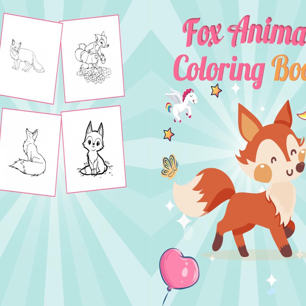 Fox Animals Coloring book For Kids aged 2-4 4-8 8-1, PDF File 8.5×11 inch, KDP interior Ready To Upload COMMERCIAL Use