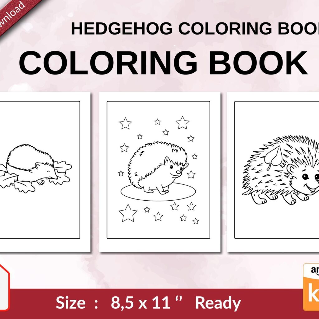 Hedgehog coloring book Coloring book For Kids aged 2-4 4-8 8-1, PDF File 8.5×11 inch, KDP interior Ready To Upload COMMERCIAL Use