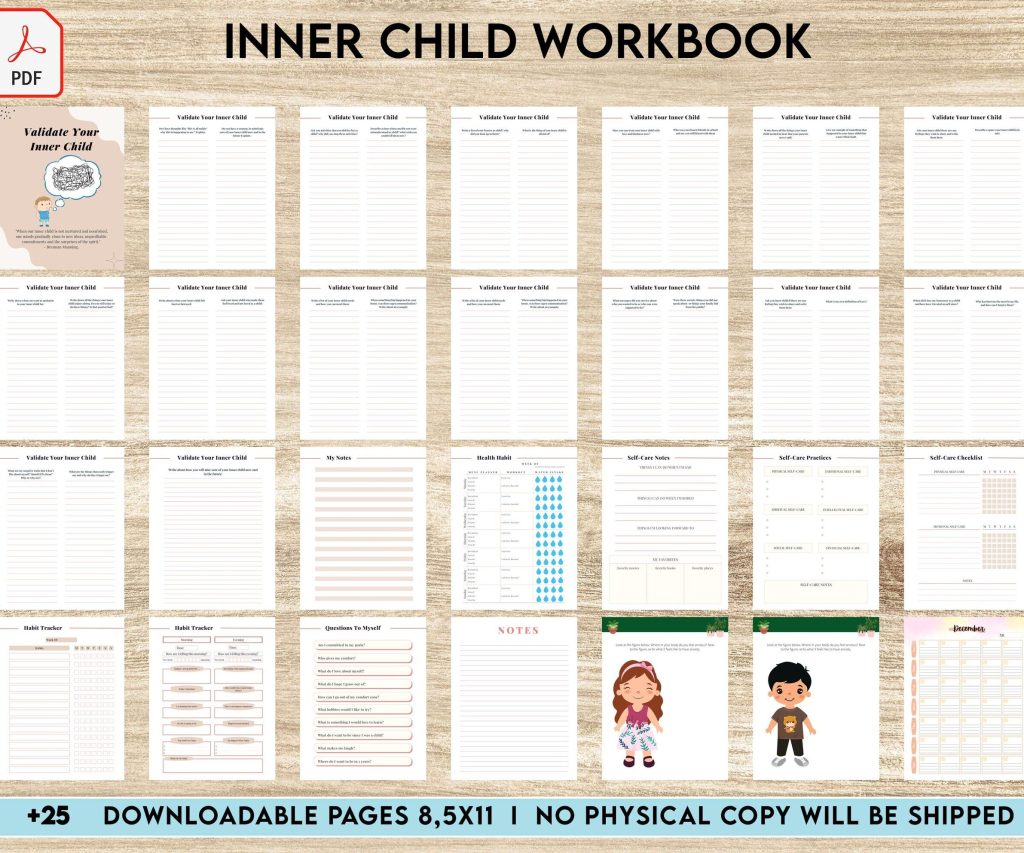 Inner Child Shadow Work, Journal Prompts, 8×11 inch pages size Workbook Mental Health, 8×11 inch pages size Journal Pages, PDF Printable, Kdp interior