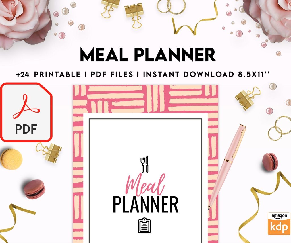 Meal planner, Daily weekly monthly Planner, Grocery List, Fridge Inventory, PDF Printable, Kdp interior