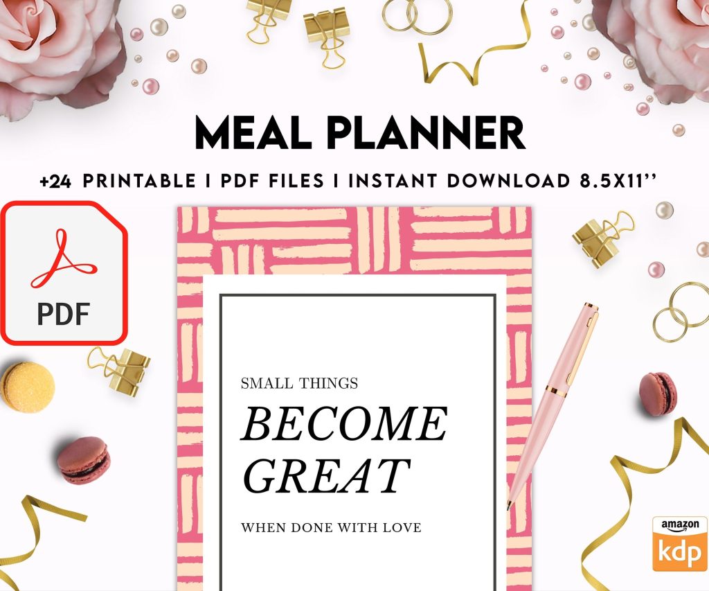 Meal planner, Daily weekly monthly Planner, Grocery List, Fridge Inventory, PDF Printable, Kdp interior