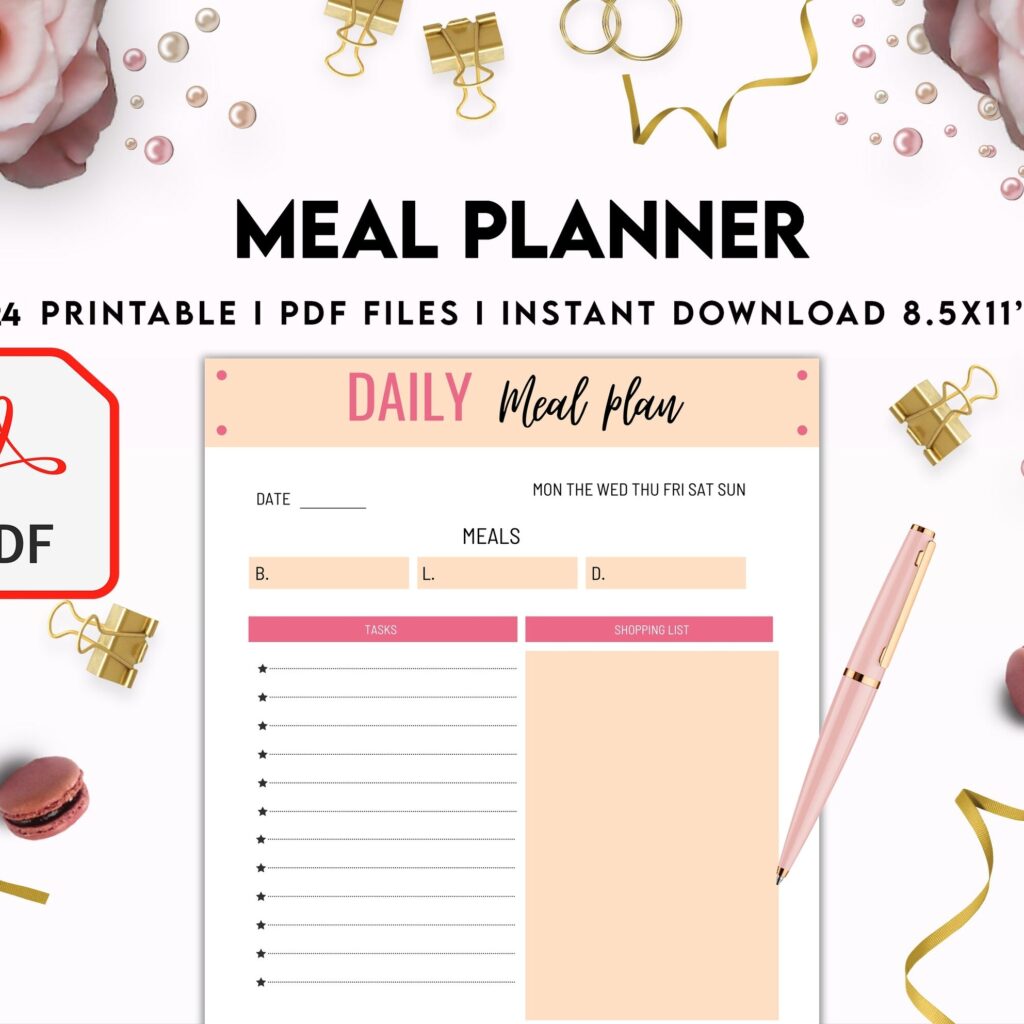 Meal planner, Daily weekly monthly Planner, Grocery List, Fridge Inventory, PDF Printable, Kdp interior