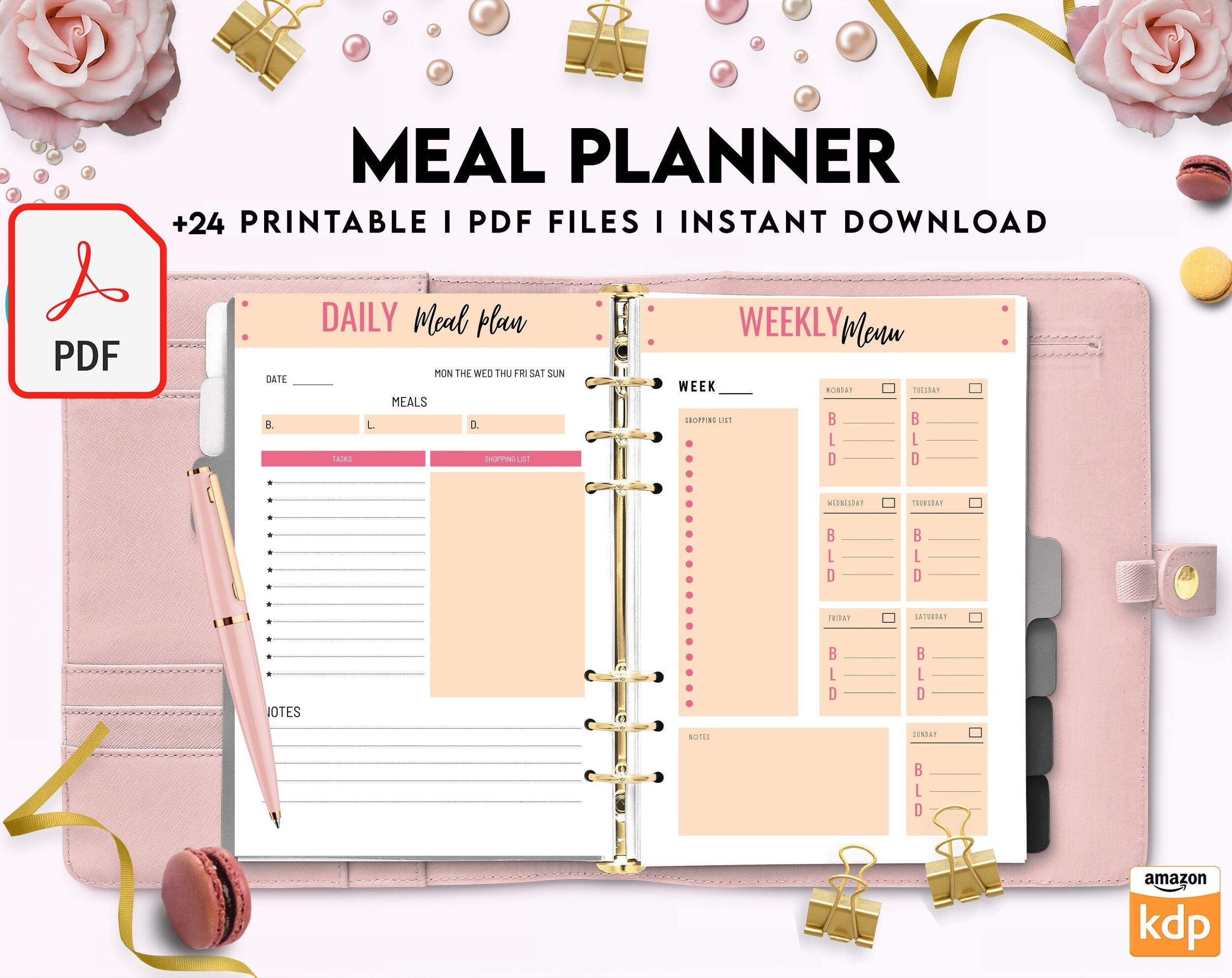 Meal planner, Daily weekly monthly Planner, Grocery List, Fridge Inventory, PDF Printable, Kdp interior Meal planner, Daily weekly monthly Planner, Grocery List, Fridge Inventory, PDF Printable, Kdp interior