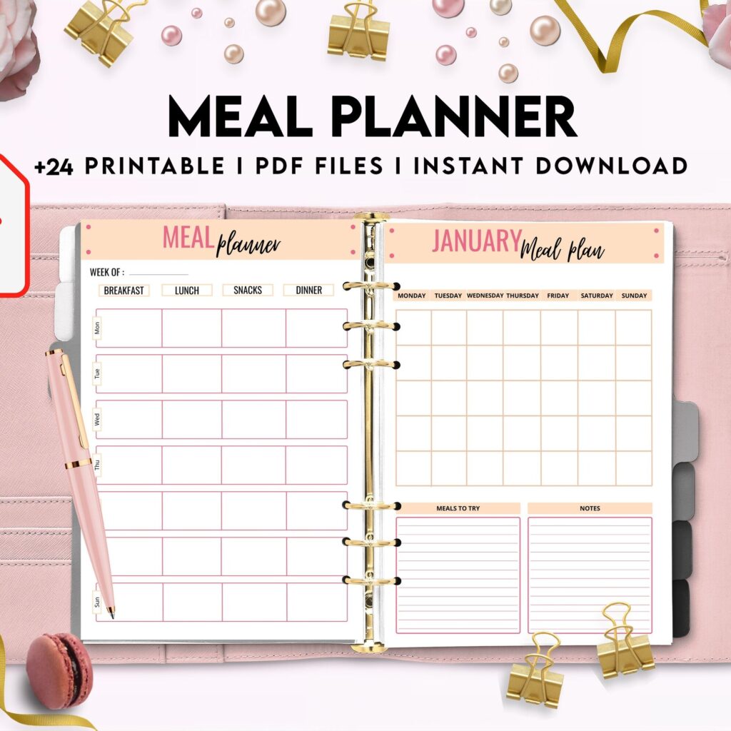 Meal planner, Daily weekly monthly Planner, Grocery List, Fridge Inventory, PDF Printable, Kdp interior