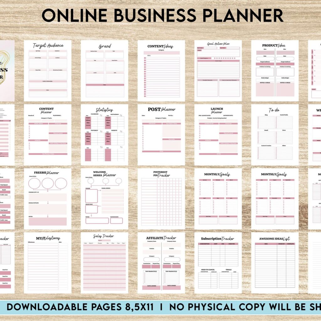 Online Business Planner, Social media statistics, monthly goal, Product Idea, benchmark, Ads tracker, email planner, PDF Printable, Kdp interior