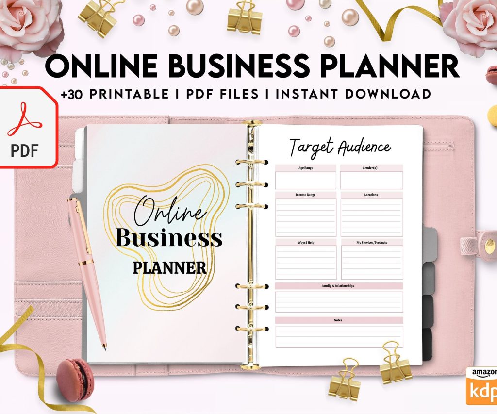 Online Business Planner, Social media statistics, monthly goal, Product Idea, benchmark, Ads tracker, email planner, PDF Printable, Kdp interior