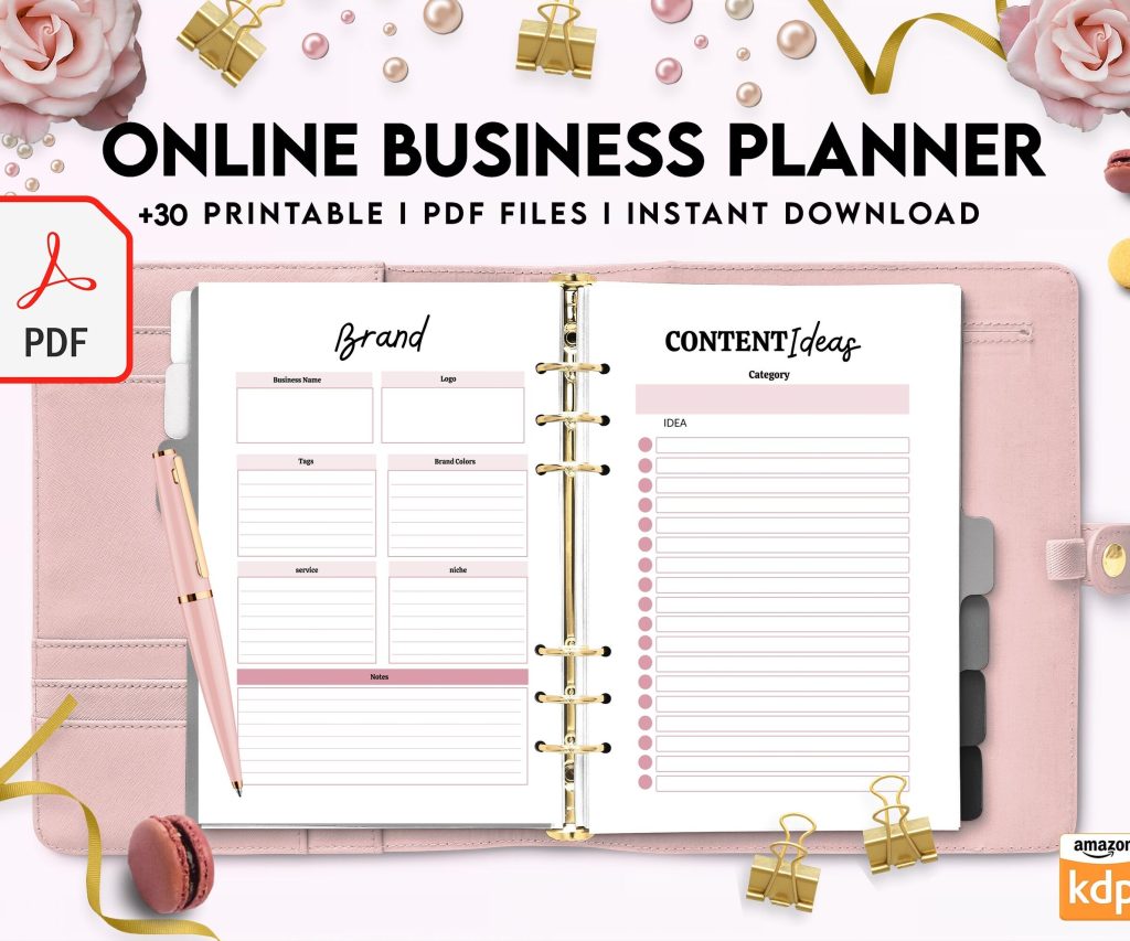 Online Business Planner, Social media statistics, monthly goal, Product Idea, benchmark, Ads tracker, email planner, PDF Printable, Kdp interior