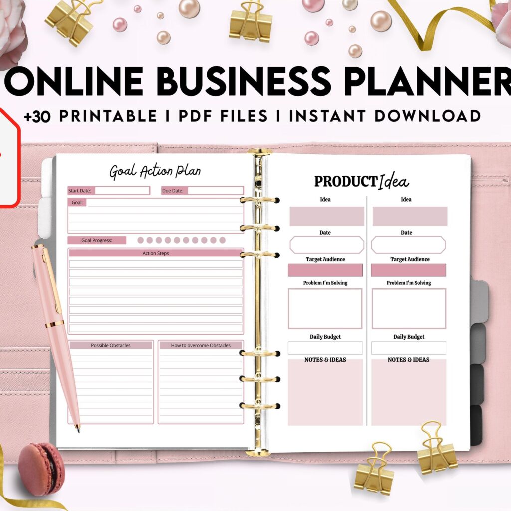 Online Business Planner, Social media statistics, monthly goal, Product Idea, benchmark, Ads tracker, email planner, PDF Printable, Kdp interior