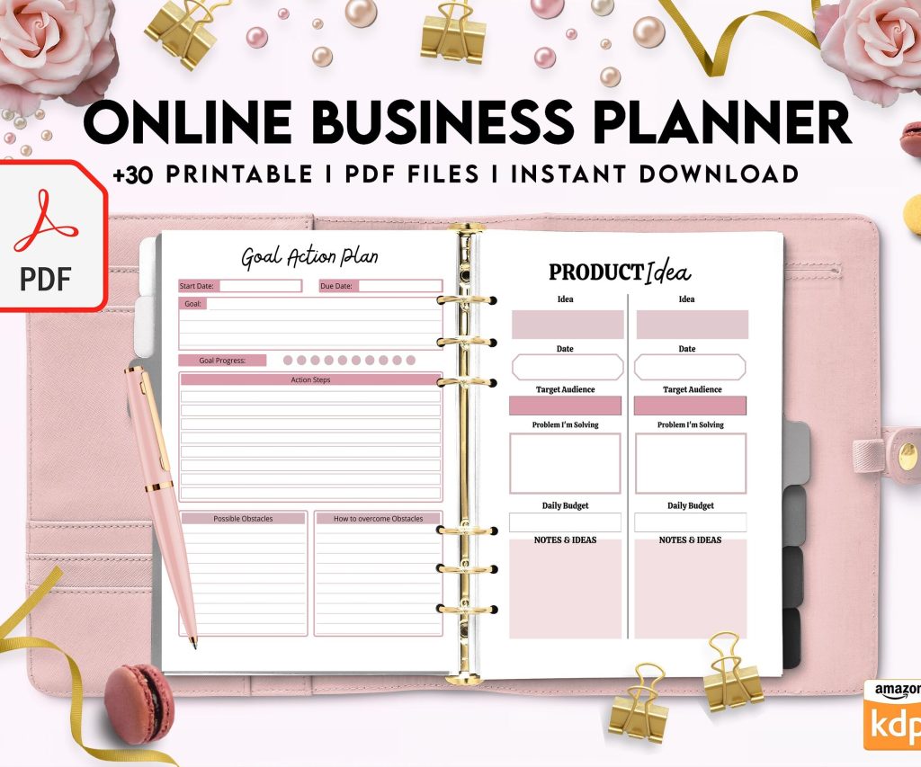 Online Business Planner, Social media statistics, monthly goal, Product Idea, benchmark, Ads tracker, email planner, PDF Printable, Kdp interior