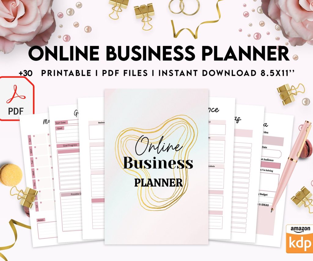 Online Business Planner, Social media statistics, monthly goal, Product Idea, benchmark, Ads tracker, email planner, PDF Printable, Kdp interior