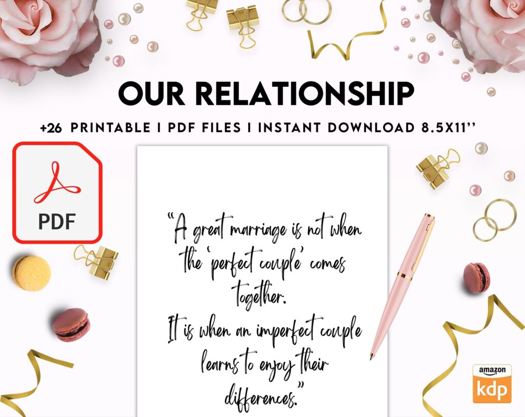 Couples Therapy Journal: Couples Counseling, Marriage, Engaged, Love, Breakup, Relationship, Newlywed, Fiance, Premarital, PDF Printable, Kdp interior