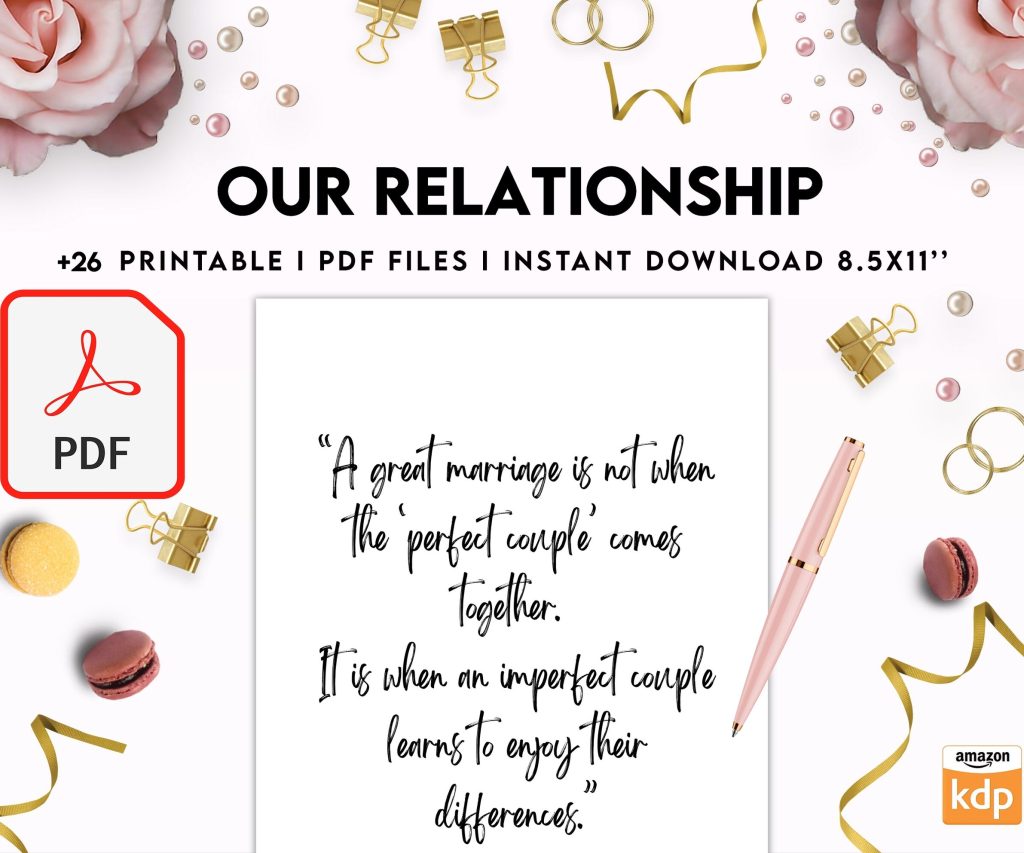 Couples Therapy Journal: Couples Counseling, Marriage, Engaged, Love, Breakup, Relationship, Newlywed, Fiance, Premarital, PDF Printable, Kdp interior