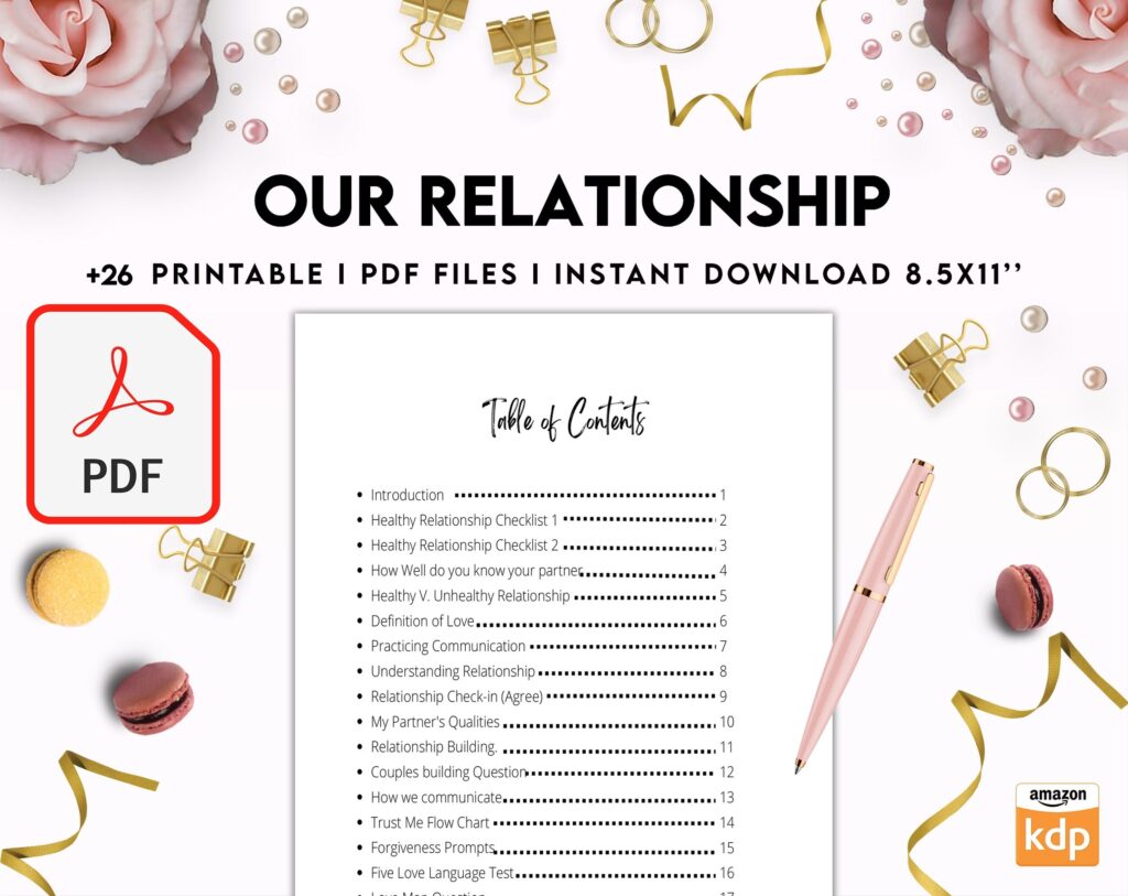 Couples Therapy Journal: Couples Counseling, Marriage, Engaged, Love, Breakup, Relationship, Newlywed, Fiance, Premarital, PDF Printable, Kdp interior